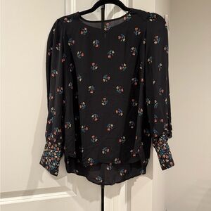 LOFT Black Blouse with Colorful Floral Design